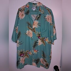 Two Palms Shirt Mens XL Green Floral Hawaiian Rayon Beach Camp Casual USA